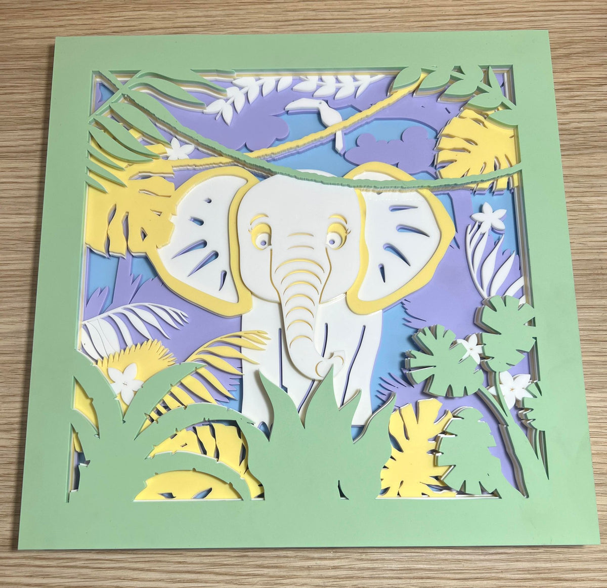 Layered Pastel Acrylic Elephant