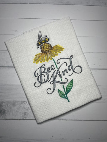 Embroidered Tea Towel Bee Kind