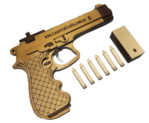 Beretta Hand Gun Pistol (Rubber-band powered Gun) + Free Shipping - Laser Cut Crafts