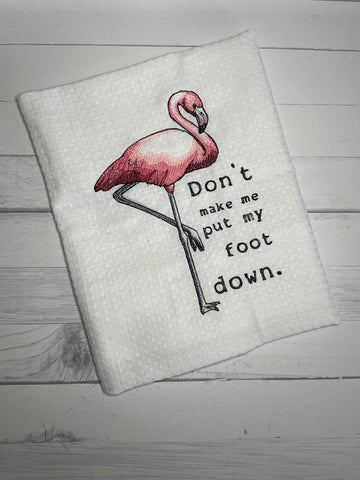Embroidered Tea Towel Flamingo