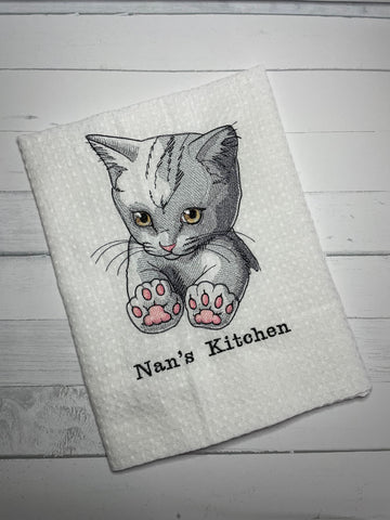 Embroidered Tea Towel Kitty