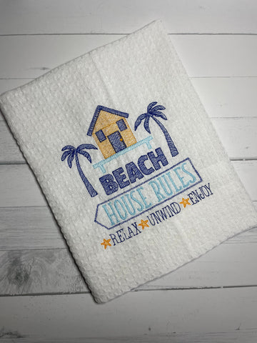 Embroidered Tea Towel Beach House