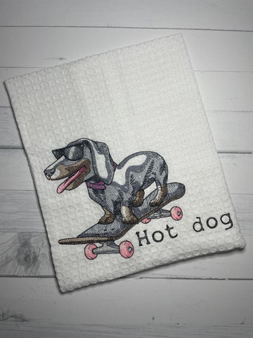 Embroidered Tea Towel Hot Dog