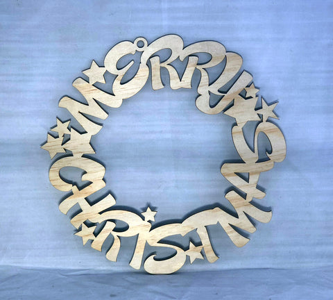 Merry Christmas Wreath 40cm - Laser Cut Crafts
