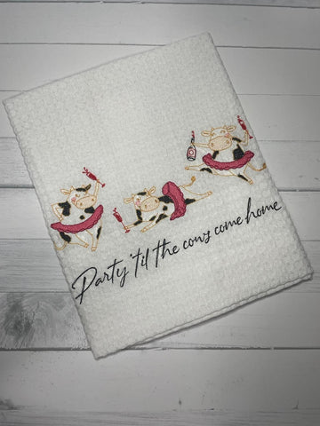 Embroidered Tea Towel Cows