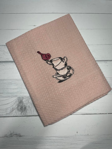 Embroidered Tea Towel Tea Cup